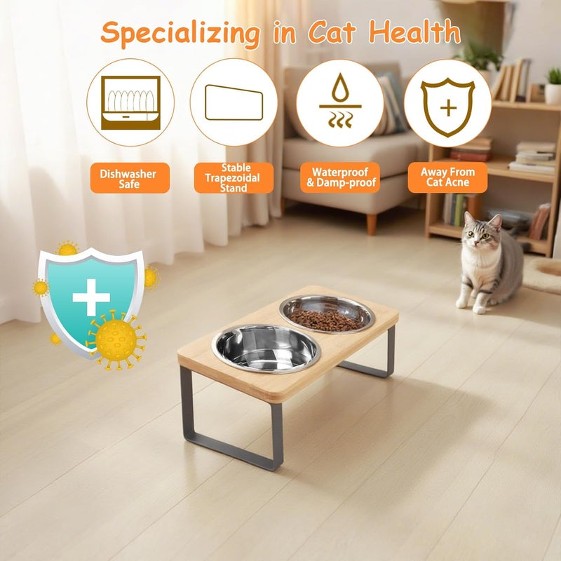 FUNACAY Elevated Cat Bowls, Raised Cat Bowl with 32 oz Stainless Steel Food Bowls Non-Slip Feeder for Cats and Puppy, 15° Tilted Raised Pet Dishes, Indoor Food Bowl with Bamboo Stand Anti Vomiting - Image 5